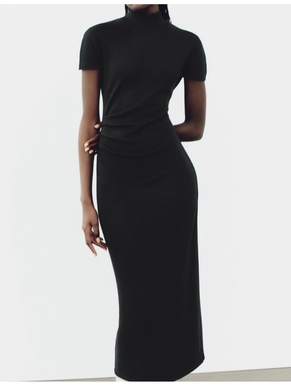 Zara Black Short-Sleeve Maxi Dress-Skirt Hybrid